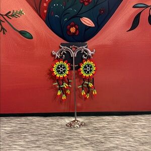 Vibrant Floral Beaded Earrings -- aretes artesanales
